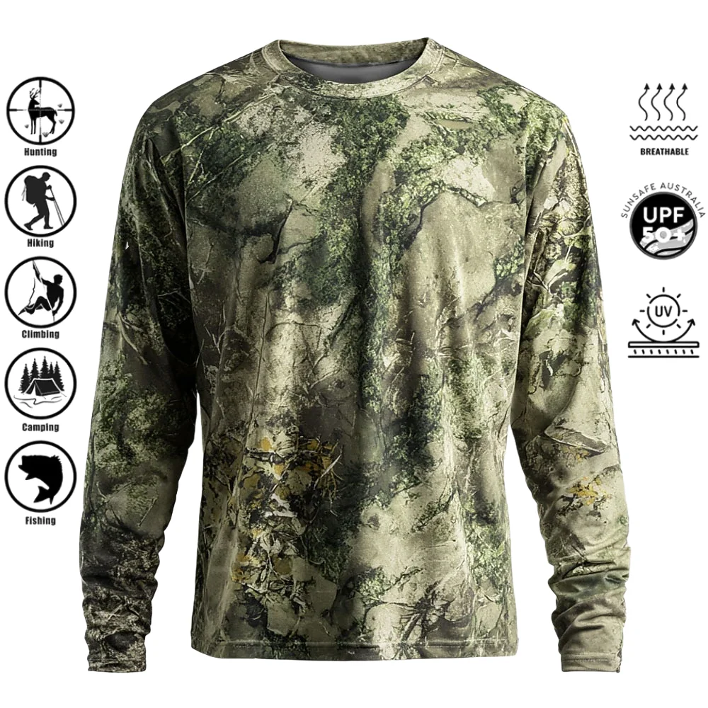 Outdoor Hunting Prints - تيشيرت رجالي بأكمام طويلة من البوليستر